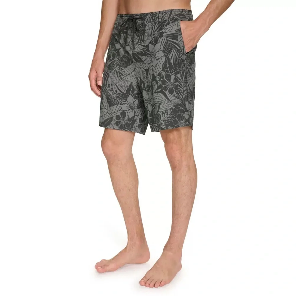 Kirkland Signature • NWT Men's Olive Leaf Print Swim Shorts - Picture 2 of 5